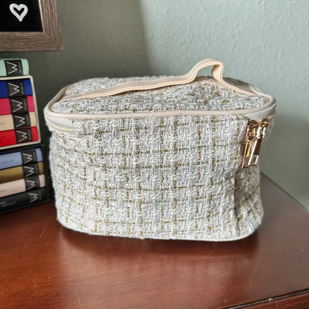 Tweed Cosmetic Bag in Plaid Pattern - NWOT